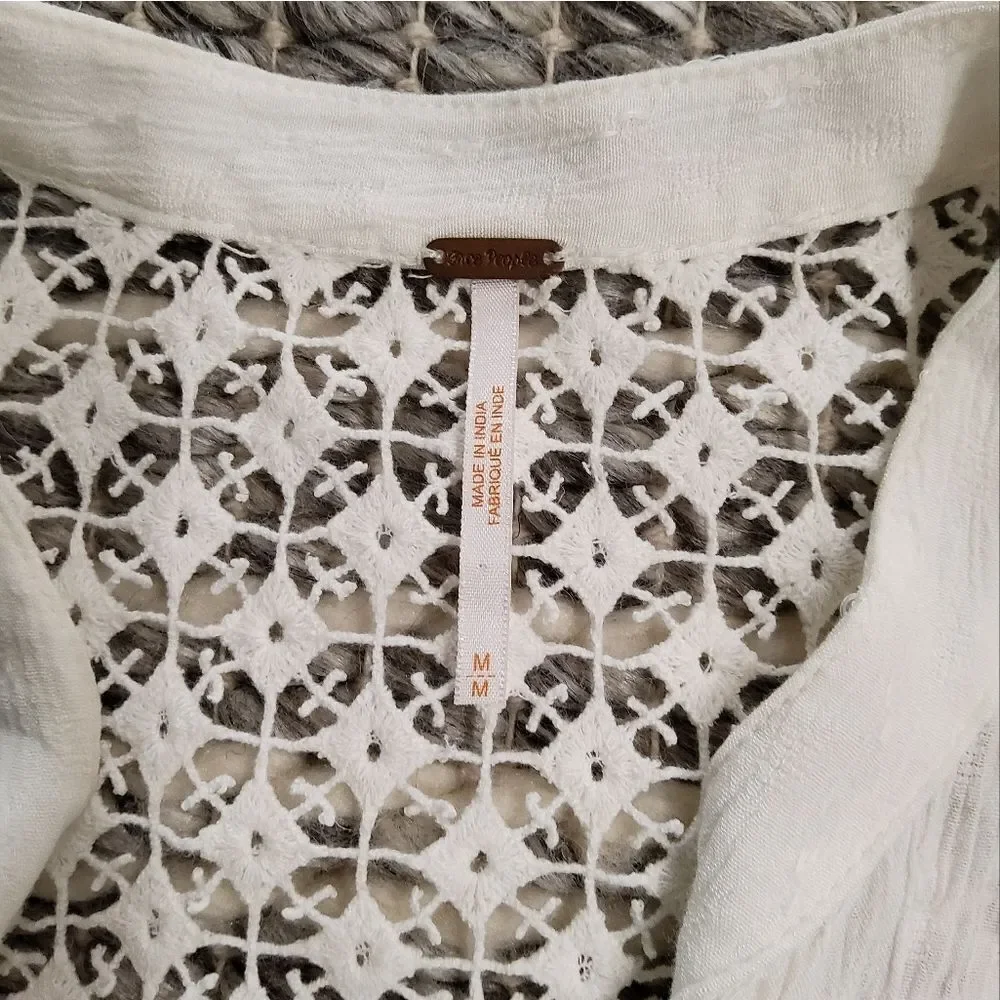 Free People The Best White Crochet  Blouse Size M
